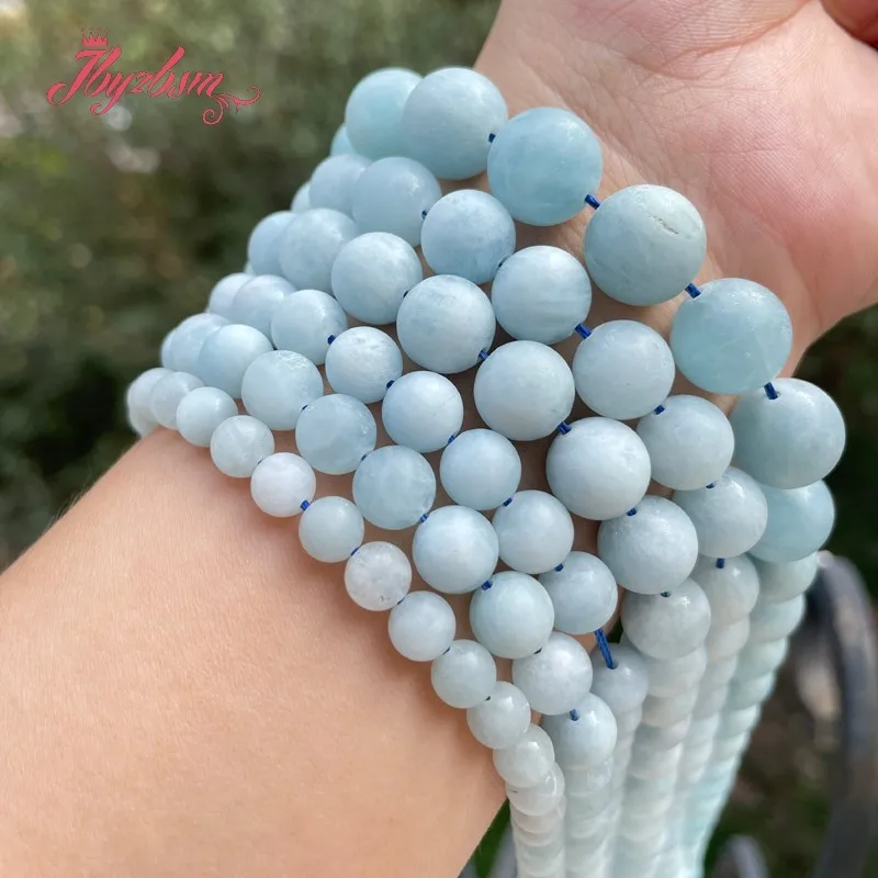 

Natural AAA Grade Aquamarine Round Frost 6/8/10mm Stone Beads Loose for Bracelet Necklace Earrings Rings DIY Jewelry Making 15"