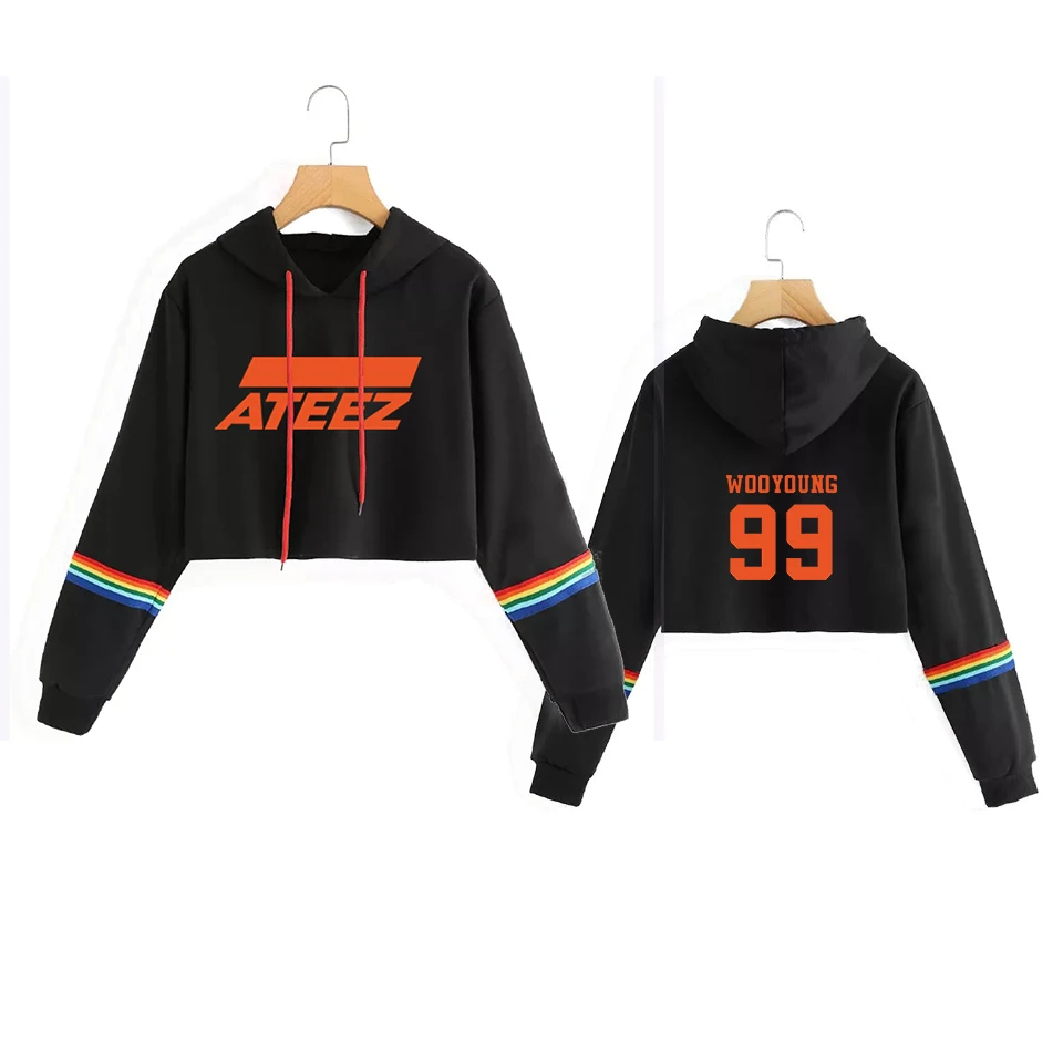 K-pop группа ATEEZ сексуальный укороченный открытый пупок укороченная Толстовка Женский пуловер уличная Подростковая толстовка с именами членов группы - Цвет: 99 WOOYOUNG
