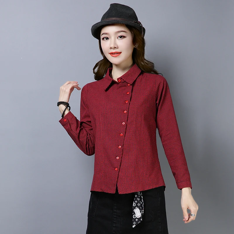COIGARSAM 4XL размера плюс в винтажном стиле с длинным рукавом рубашка женская верхняя