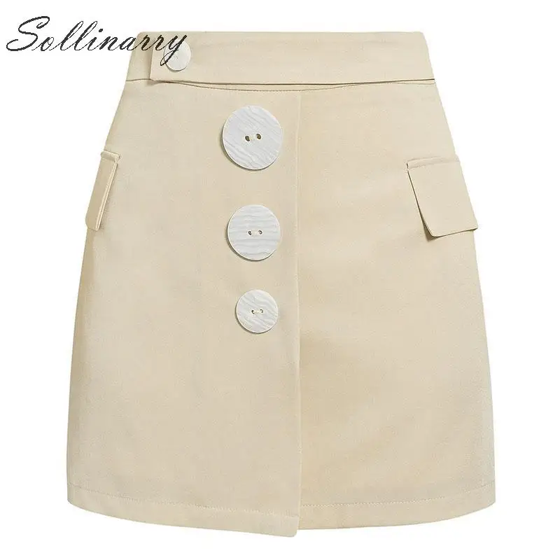 Sollinarry/Осенняя уличная Женская мини-юбка Зимние новые абрикосовые короткие