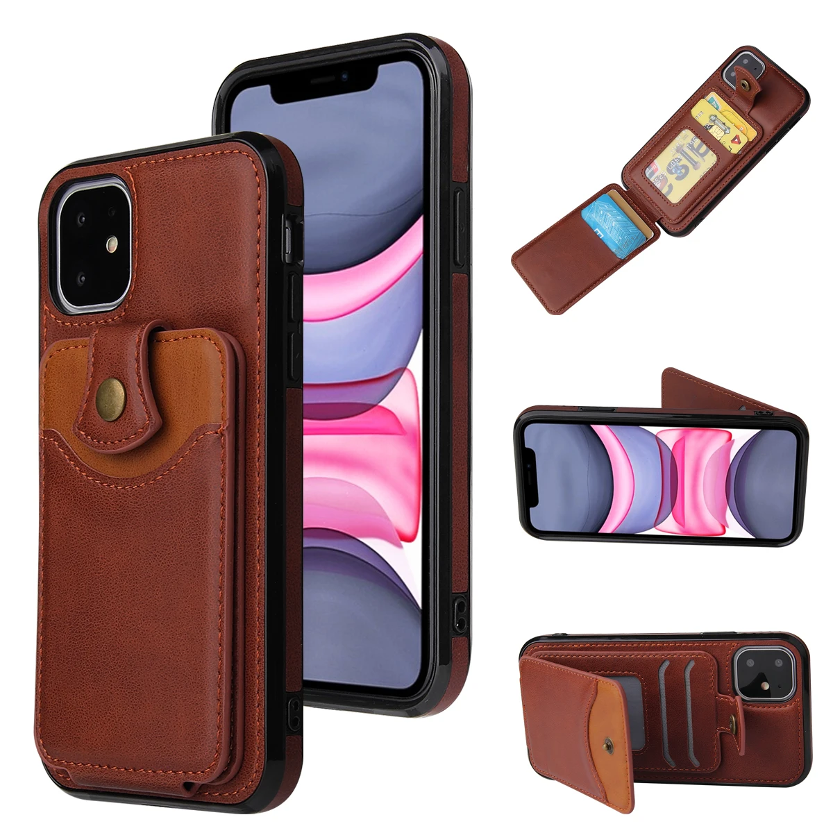 Коричневый Ретро из искусственной кожи чехол для IPhone 11 Pro X Xr XS Max 6 7 8 Plus слот для карт чехол держатель для Note 10 Pro huawei P30 Pro задняя крышка - Цвет: Коричневый