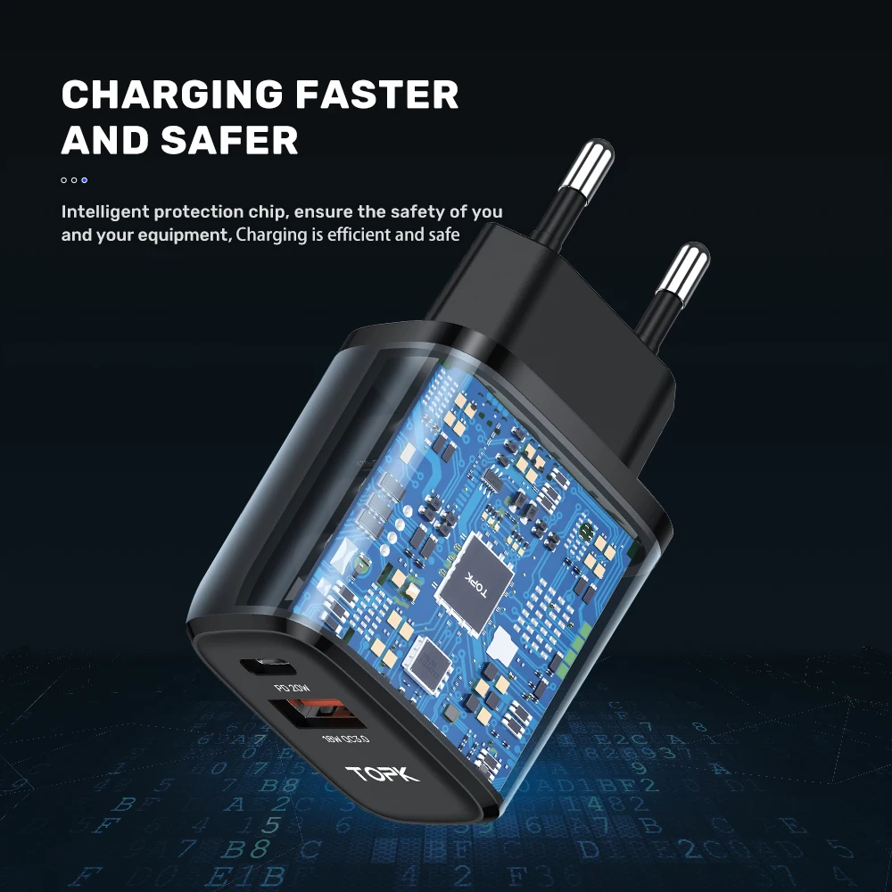 TOPK B210P 20 Вт USB зарядное устройство для телефона портативное типа C iPhone 12 11 Pro Max Quick