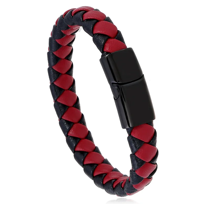 Мужские ювелирные изделия красный и черный кожаный плетеный браслет с магнитной