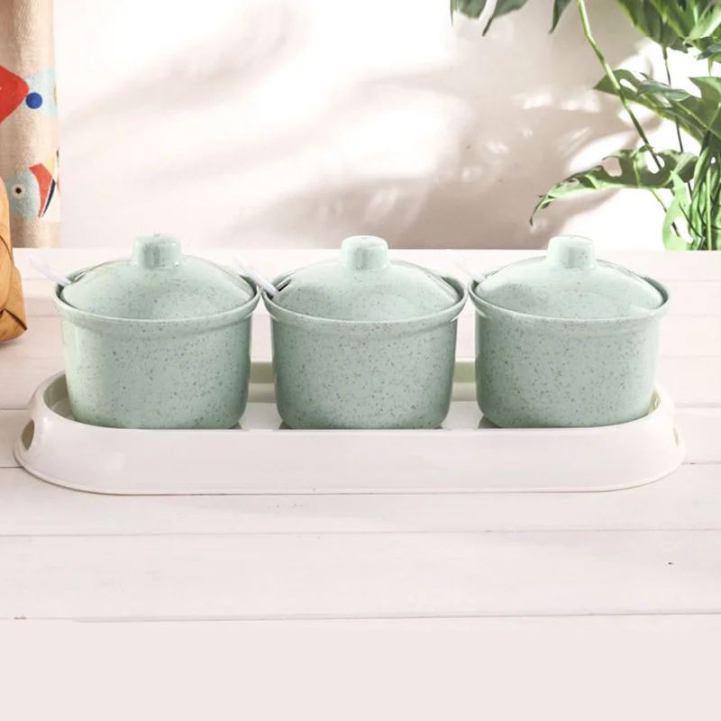 Wheat Stalk Seasoning Box Environmental Protection Set Household Kitchen Supplies Jar Oil Salt Cans | Дом и сад