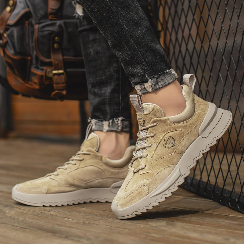 Luxury Genuine Leather Cow Suede Shoes Men Casual Flat Lace Up Outdoor Men's Sneakers Male Leisure Walk Fashion Footwear | Обувь