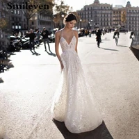 smileven princess wedding dress 2020 a line v neck sleeveless lace bridal gowns robe de mariee floor length