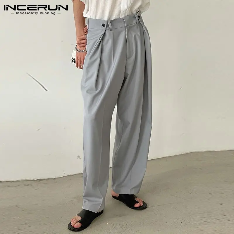 

Мужские прямые брюки, однотонные бриджи, уличная одежда на пуговицах, повседневные брюки 2021, модные мужские брюки с широкими штанинами, брид...