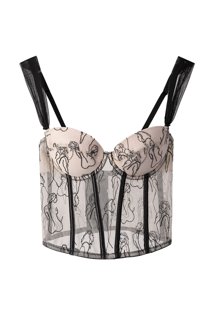 

DEAT 2021 new sexy straps lace printed mesh zippers backless bra spring and summer outfits fashion tide WP17512L