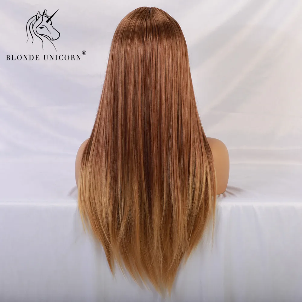 Парик блонд Единорог длинный прямой синтетический с эффектом омбре светлый
