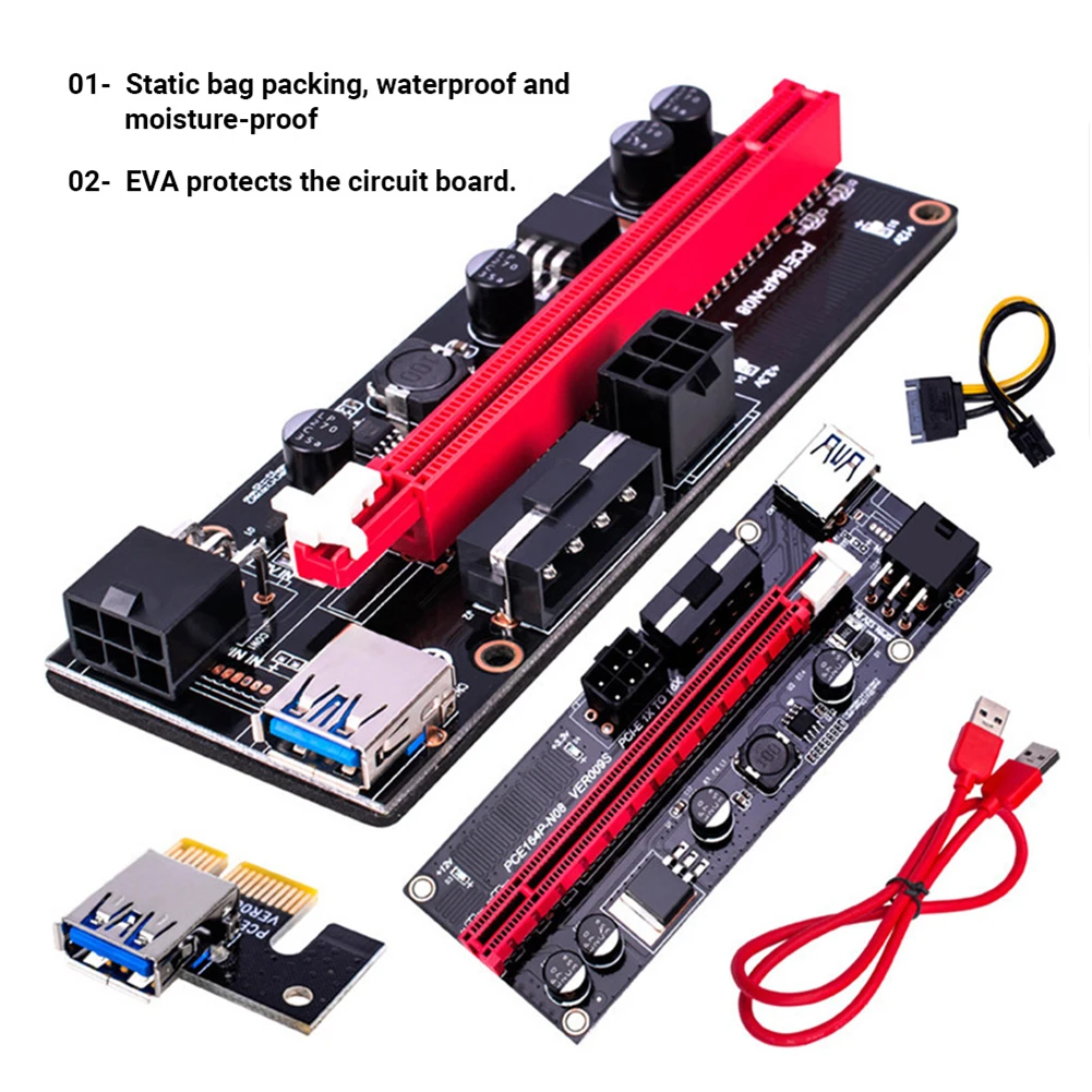 Ver 009S USB 3.0 PCI-e Райзер PCIe PCI Express 1X до 16X расширитель адаптер карта SATA от 15Pin 6 Pin Майнер