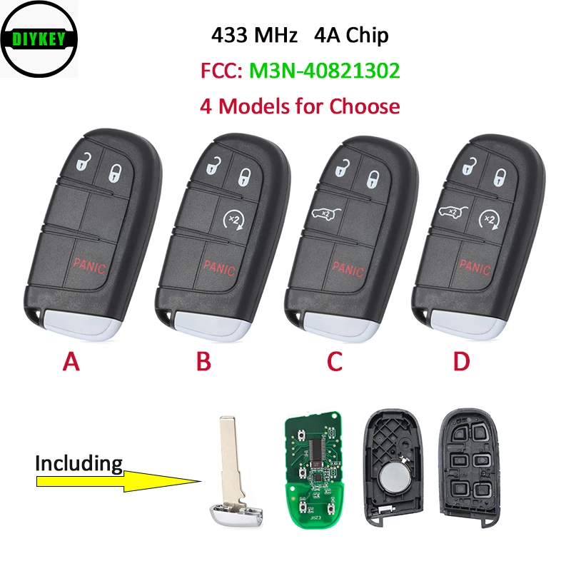 

DIYKEY M3N-40821302 Smart Remote Key 3B/4B/5 Button 433MHz 4A for Jeep Renegade Compass 2015 2016 2017 2018 2019 2020 2021