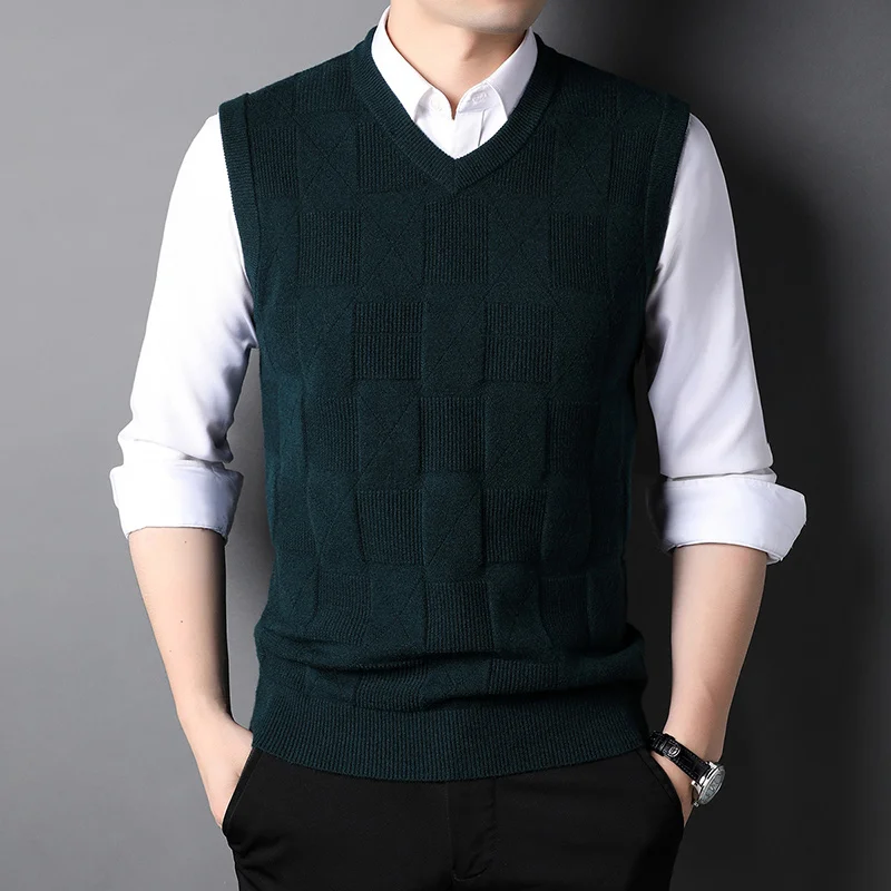 Top Grade New Fashion Brand Knit Pullover Sleeveless Sweater Vest Men V-Neck Sleeveless Preppy Trendy Casual Mens Clothes 2023 images - 6