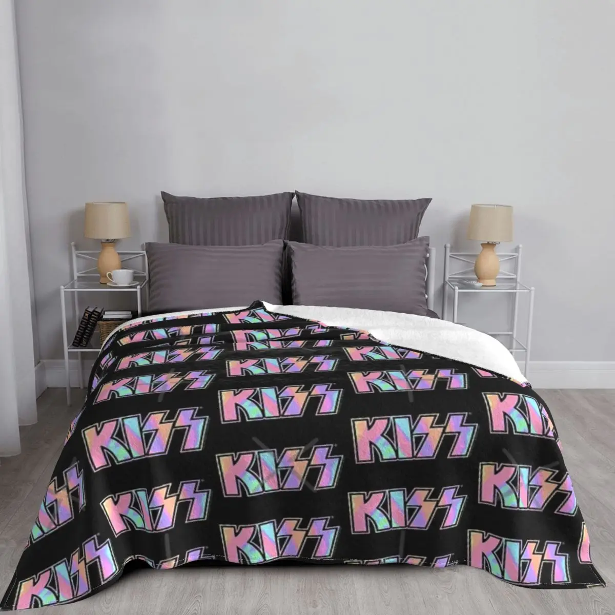 

Темное одеяло Pastel Tie-Dye Kiss The Band с логотипом, покрывало для кровати, клетчатое покрывало для кровати, пляжное одеяло, летнее покрывало