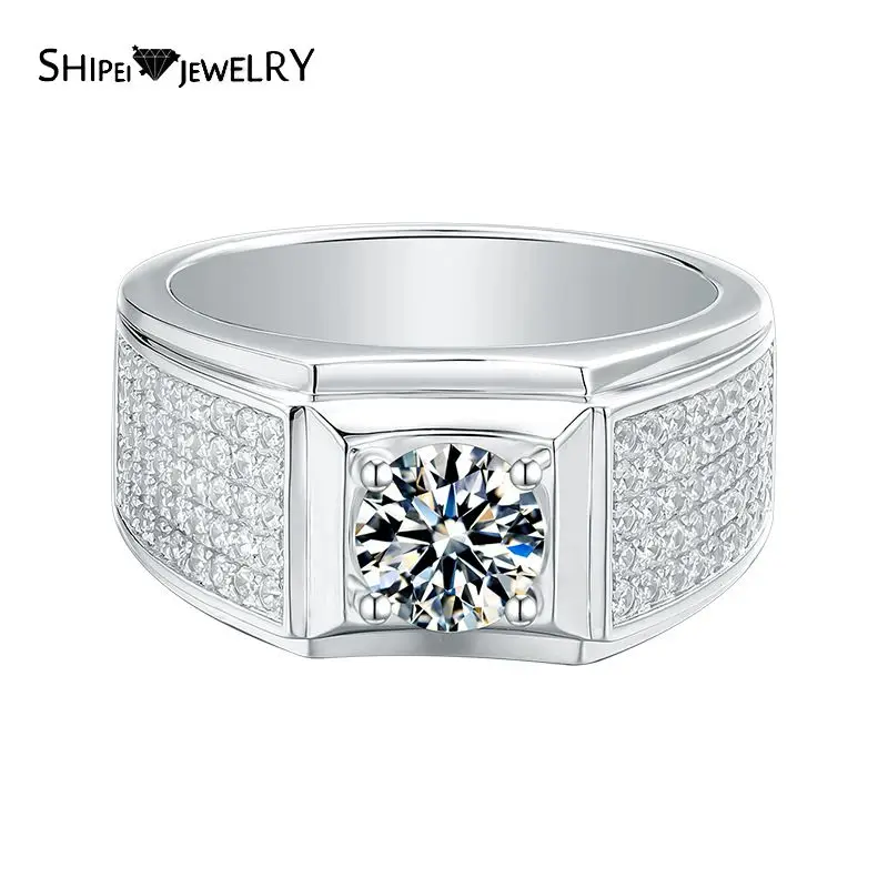 

Shipei 100% 925 Sterling Silver Round Cut 1CT Real Moissanite Gemstone Wedding Engagement Classic Men's Ring Fine Jewelry