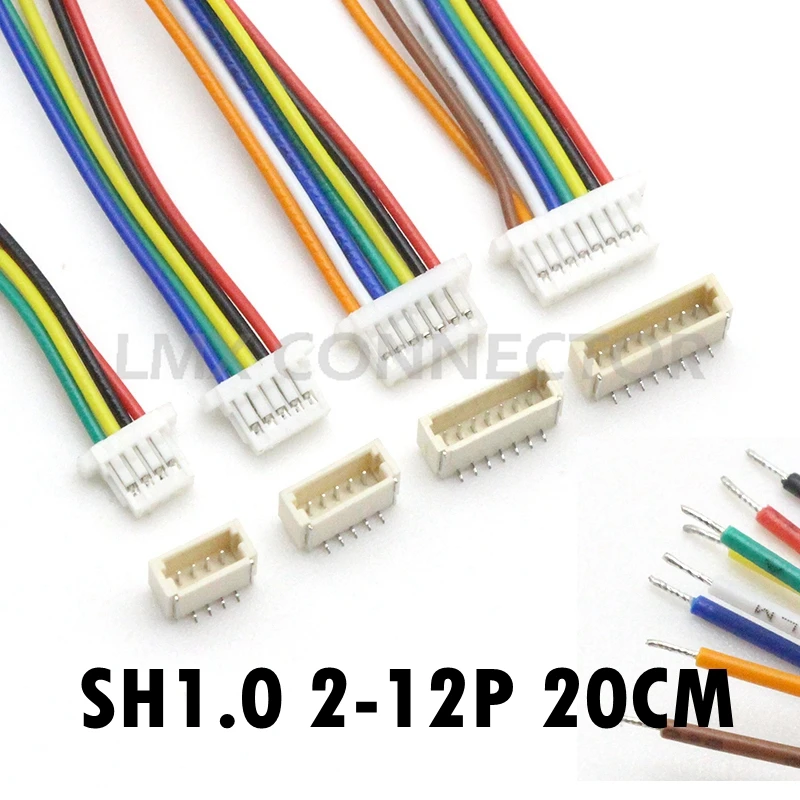 10 комплектов JST SH коннектор 1 0 мм с вертикальным штекером SMD 28AWG 20 см 2 P 3P 4P 5P 6P 7P 8P 9P