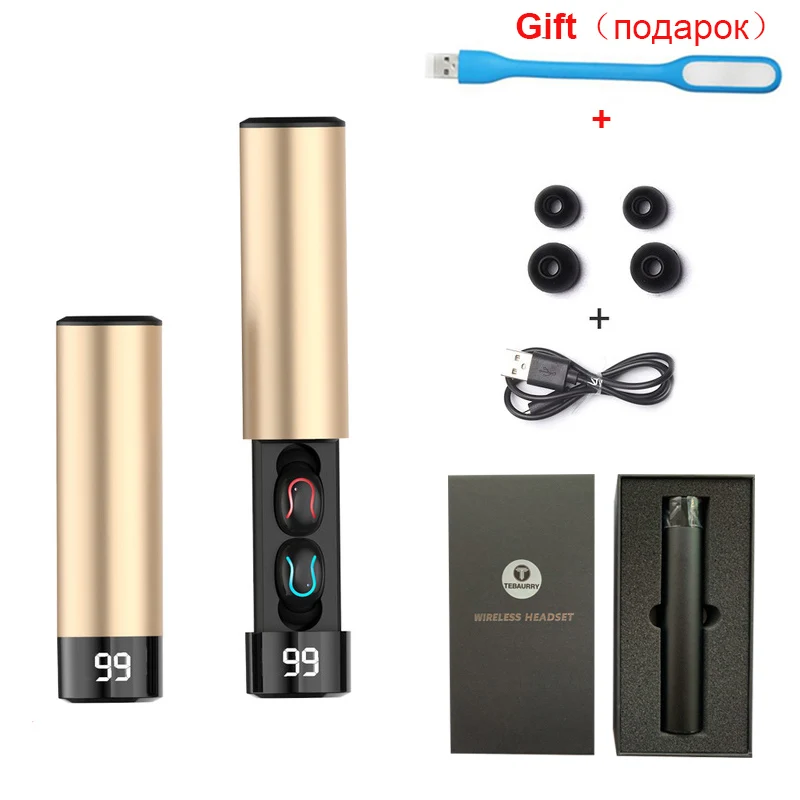 Gold with package TWS Bluetooth наушники, беспроводные наушники 6D, стерео беспроводные наушники, мини наушники с микрофоном, 2600 мАч, зарядное устройство, Дополнительный внешний аккумулятор - Цвет: Gold with package