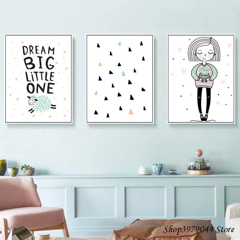 Dream Big Little One Sheep детский настенный художественный холст постер розовая картина с