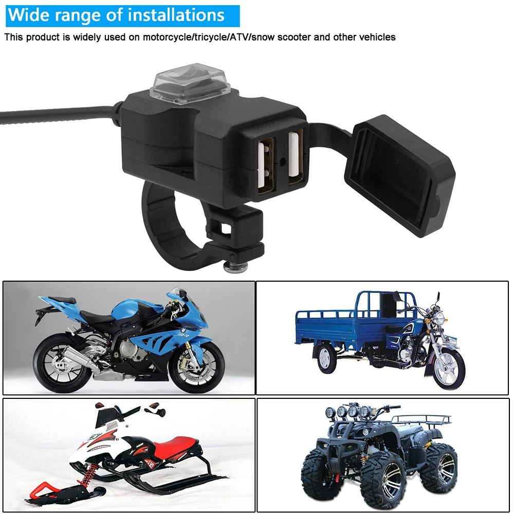 

Universal Motorcycle Dual USB Port 12V Waterproof Handlebar Charger 5V 3.1A Adapter Power Supply Socket for Phone Mobile holder