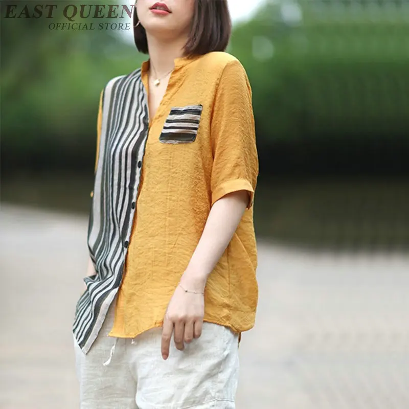 Винтажные рубашки для женщин 2019 Летняя лоскутная полосатая длинная рубашка
