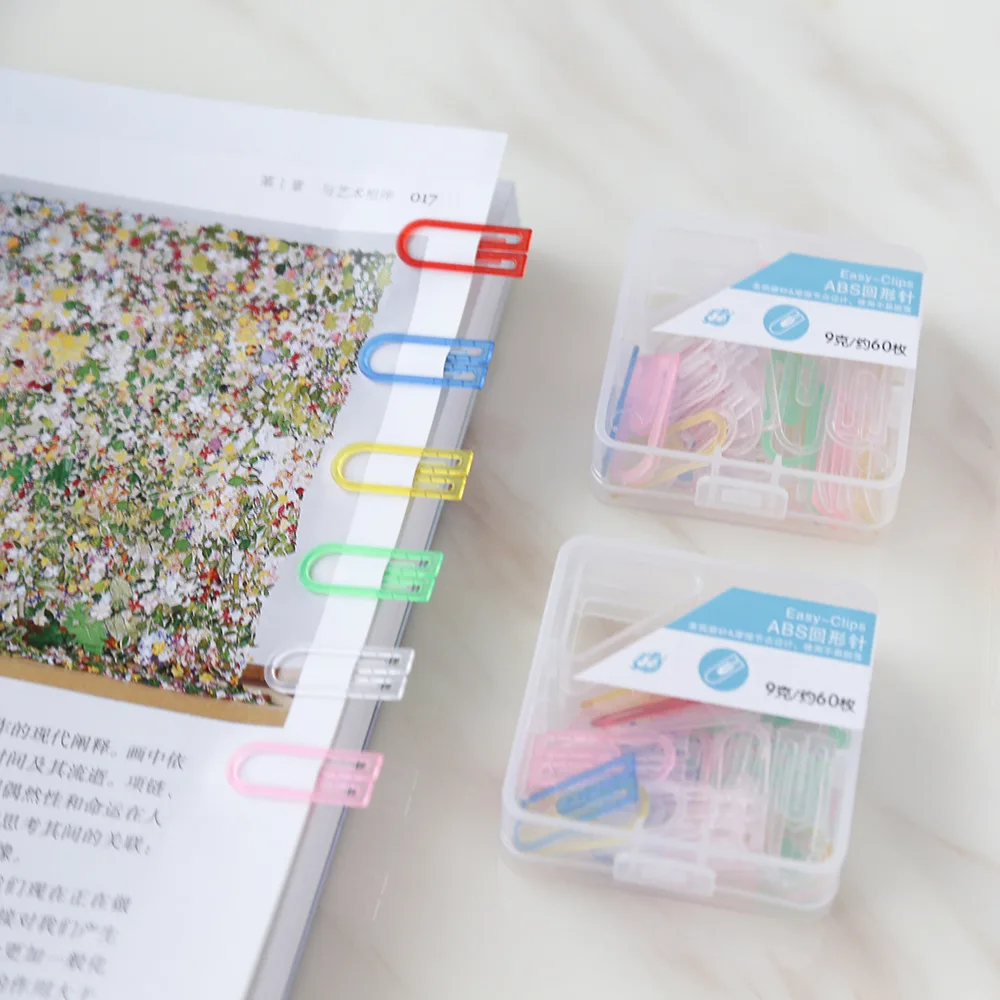 

60pcs Mini ABS Paper Clips Colored Shaped Memo Kawaii Paper Clips Office School Stationery Accessories Supply