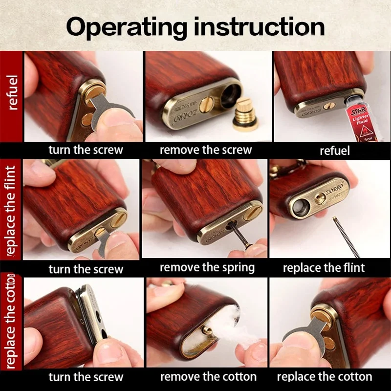 

Kerosene Lighter Rosewood Retro Solid Wood Personality Creative Cigarette Cigar Igniter Pure Copper High Quality