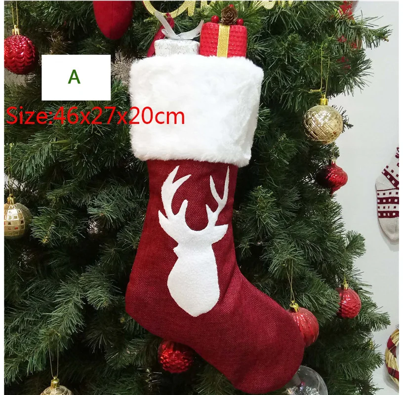 1PCs 46x27x20cm Рождественские носки с подвеской, ткань, Рождественская елка, лось, снежинка, орнамент, Рождественские узоры, вечерние украшения для дома, подарочный пакет - Цвет: 1PCs 46x27x20cm