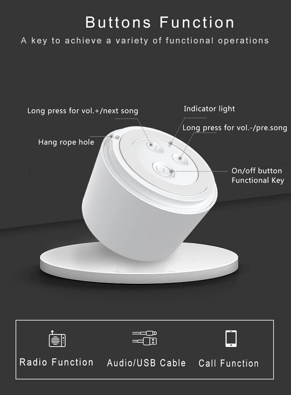 Круглый Портативный мини беспроводной Bluetooth динамик сабвуфер умный Голосовое управление портативный Bluetooth динамик 5,0