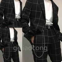 latest coat pant designs black plaid prom men suit slim fit groom tuxedo 2 piece notch lapel blazer custom men suits jacketpant