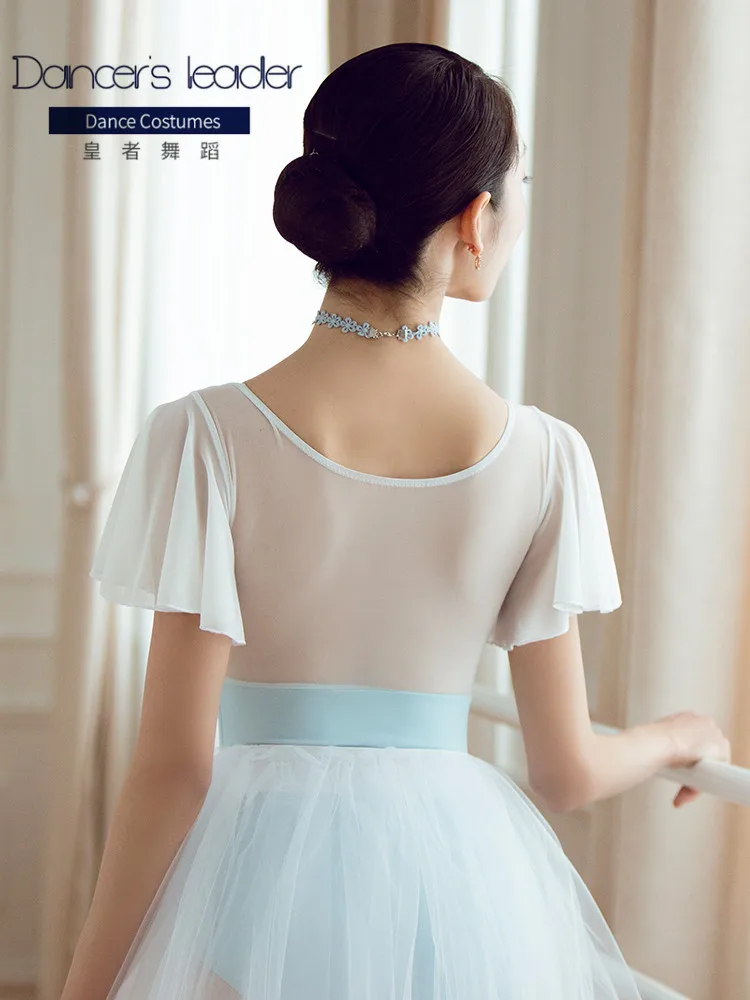 Ballet Leotard for women practice clothes short-sleeved net gauze gymnastics tights adult professional yoga clothing