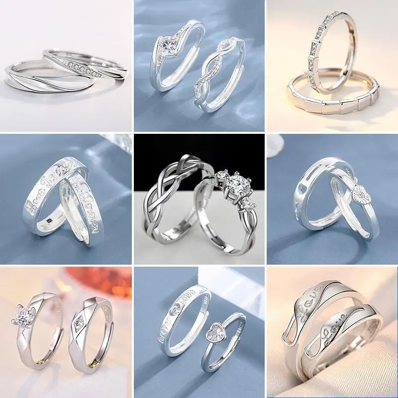 

Jewelry S925 Silver-Plated Couple Rings Mixed-Painted Men Women Opening Adjustable Ring Simple Personality Popular Accessories