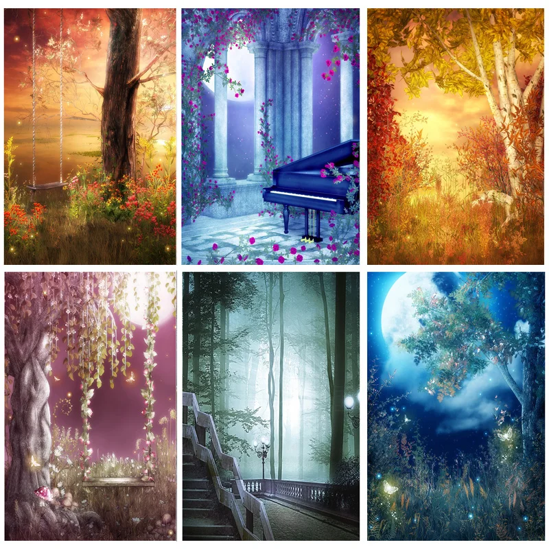 

Vinyl Custom Dream Forest Castle Fairy Tale Children Photography Backdrops Prop Photo Background 2158 TTW-04