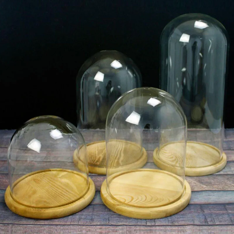 Стеклянная крышка колокольчика стеклянная с деревянной основой украшение для