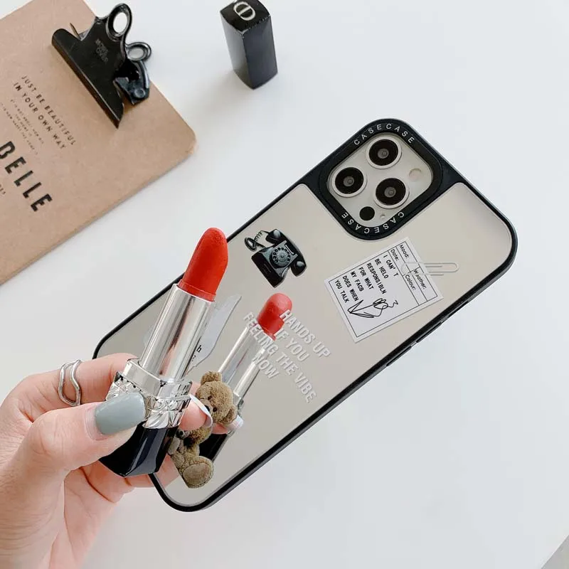 

Luxury Cartoon Bear Mirror Phone Case For iPhone 12 11 Pro Max XR XS Max 7 8 Plus SE2 TPU Shock Phone Back Cover