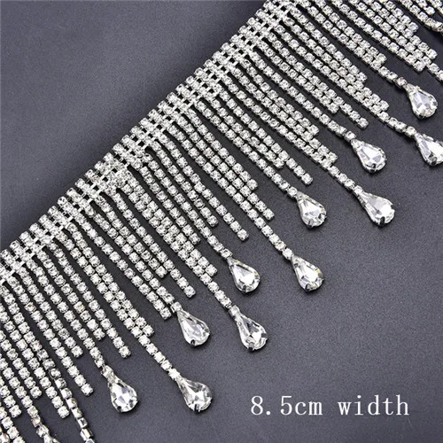 01 Clear Crystal Новинка 45 см прозрачный кристалл хрусталя AB Золотая AB цепочка со стеклянными стразами КАПЛЕВИДНАЯ кисточка ожерелье отделка свадебное украшение 8,5 см Ширина DIY - Цвет: 01 Clear Crystal