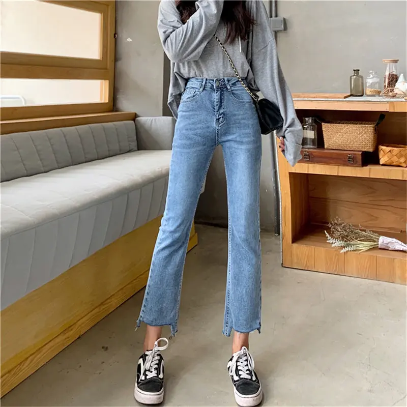 Alien Kitty Fresh 2019 Light Washed Irregular Fashion Slender Vintage All Match Slim Casual Streetwear Large Size Trousers | Женская