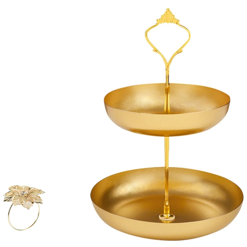 

LBER 6 шт. золотые салфетки, оформление стола и 1 шт. двухслойный Настольный органайзер, поднос для десертов, фруктов