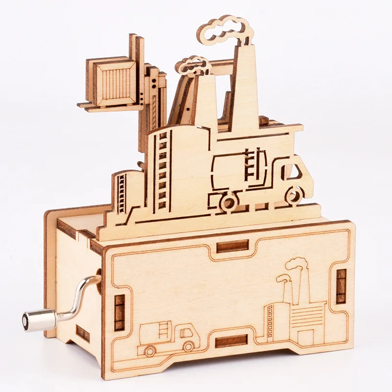 

3D Puzzles Wooden Hand Crank Music Box Assembly Toy DIY Assembled Mode Model Building Block Kits Gift