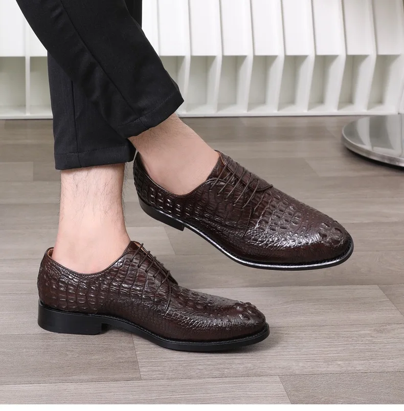 Fashion Authentic Crocodile Head Skin Men Business Dress Shoes Exotic Genuine Real Alligator Leather Handmade Male Lace-up Shoe