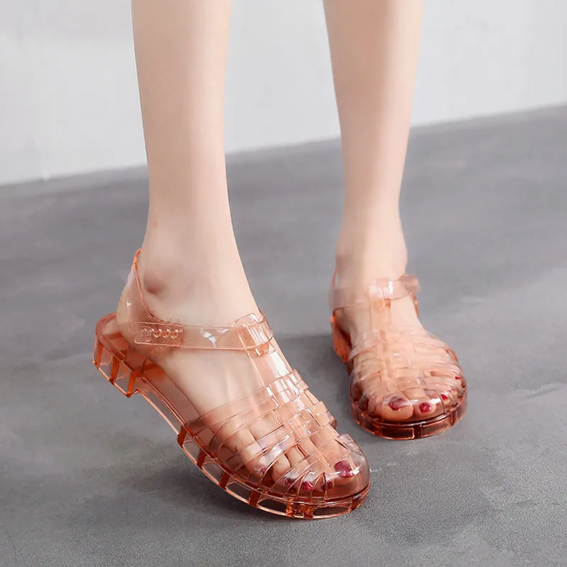 

2021 Summer Beach Sandal Woman Luxury Pvc Shoes Suit Female Beige Anti-Skid Strappy Heels New Plastic Jelly Closed Flat Black Co