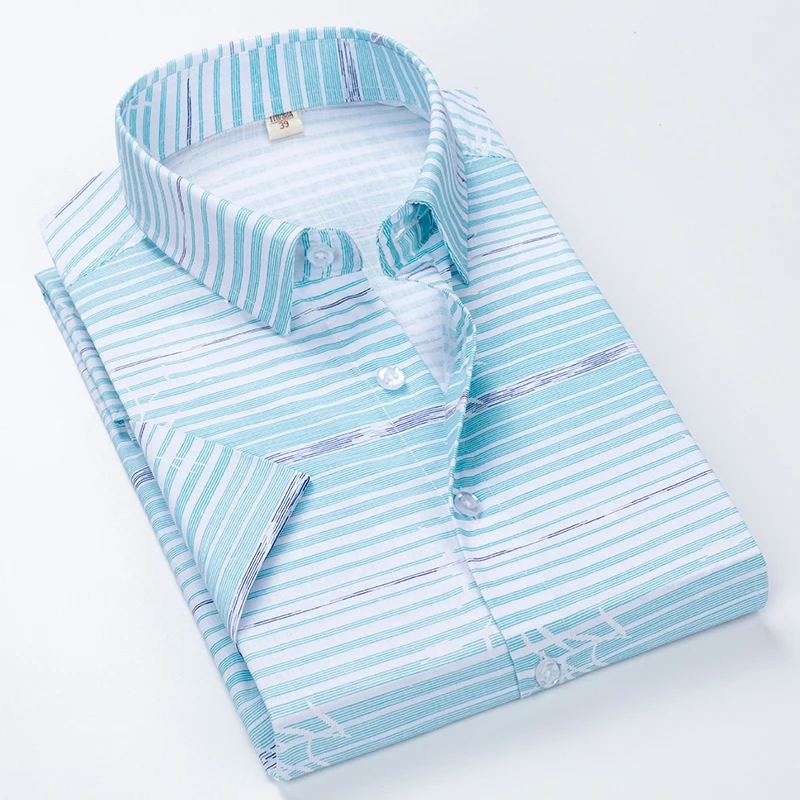 

Men's New Short Sleeve Shirt Men's Korean Slim Shirt Youth Casual Stripe Cool Square Neck Inch Shirt