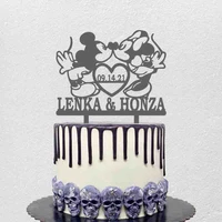 personalized cartoon wedding cake topper custom couples name party date mickey minnie cake topper for wedding cake decoration