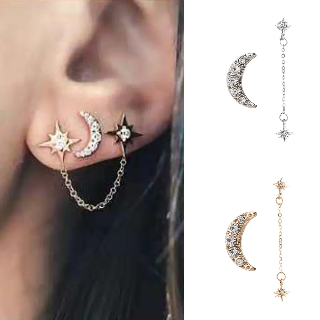 Statement Ear Stud Fashion Sweet And Cute Personality Creative Flash Drill Hollow Star Moon Earring Kolczyki Dla Kobiet | Украшения и