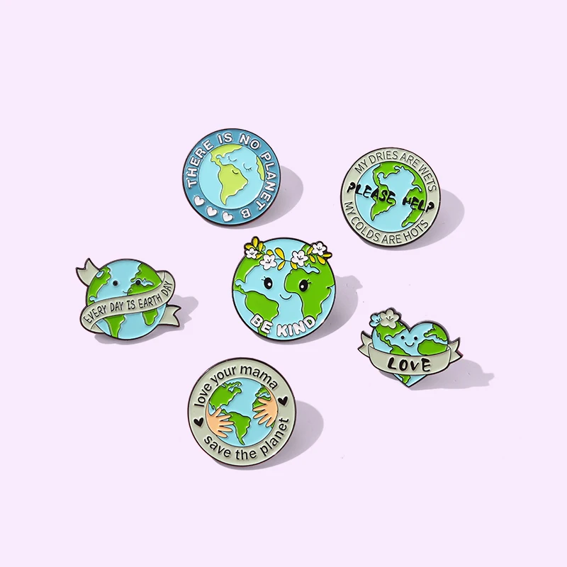 

Green Earth Enamel Badge Round Heart-Shaped Protective Plant Metal Badge Cute Punk Costume Jewelry Accessories Lapel Pin Gift