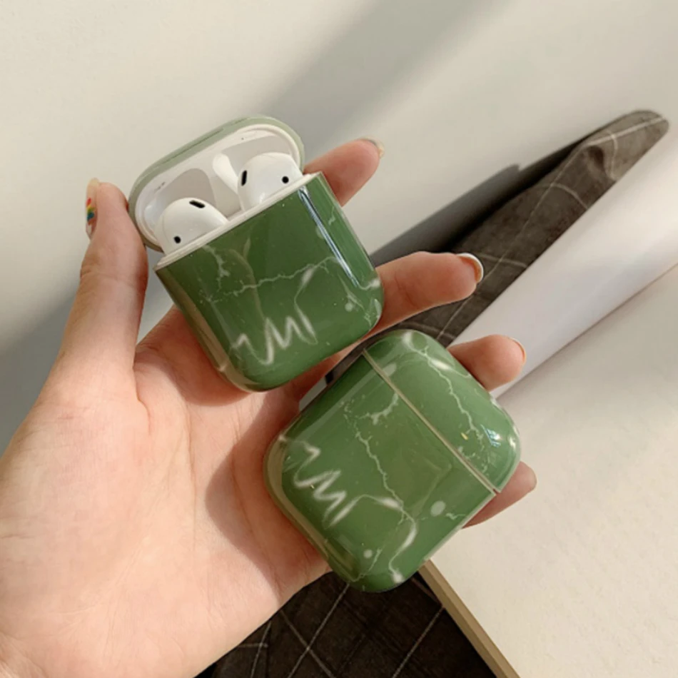 Пластиковый Чехол для наушников Airpods 2 чехол Роскошный Мраморный Защитный Apple Air