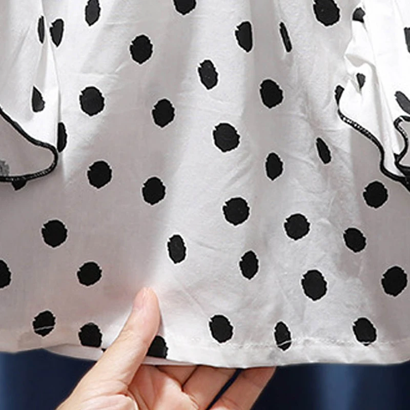 

Korean Style Baby Girls Blouse Butterfly Advanced Retro Ruched Dot Printed Tees Tops Cotton Autumn Blouse Kids Princess Clothes