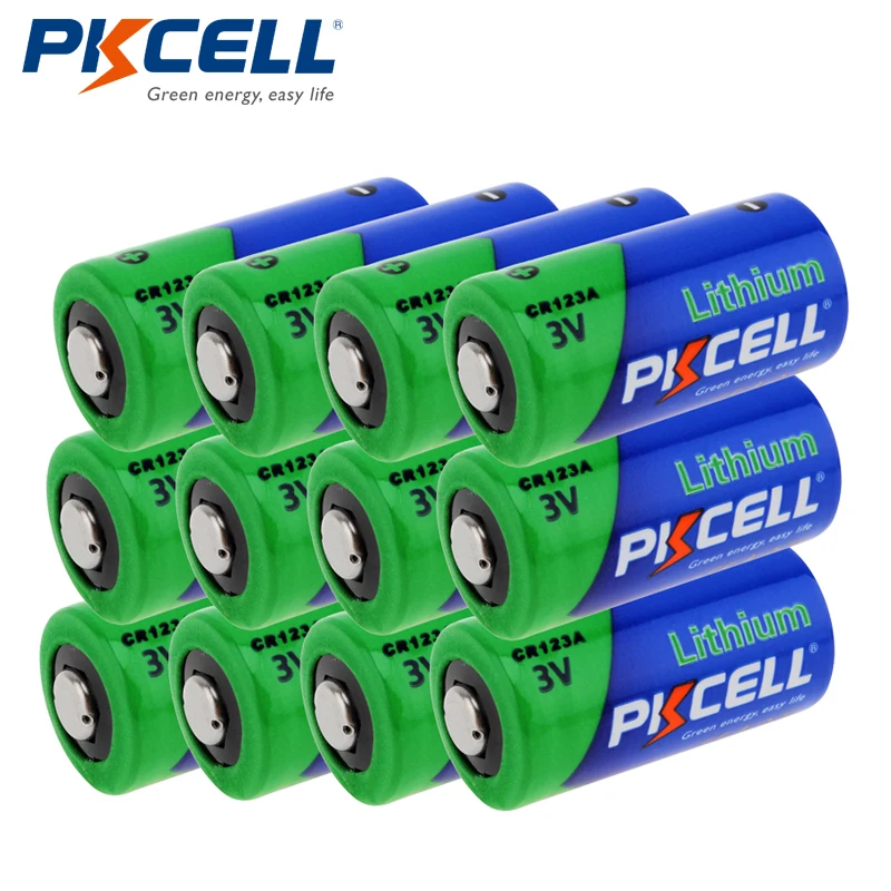 

PKCELL 12pcs/lot CR123A 3V Lithium Battery 16430 2/3A CR17345 1500mAh 3Volt LiMnO2 Primary Battery For Camera Flashlight