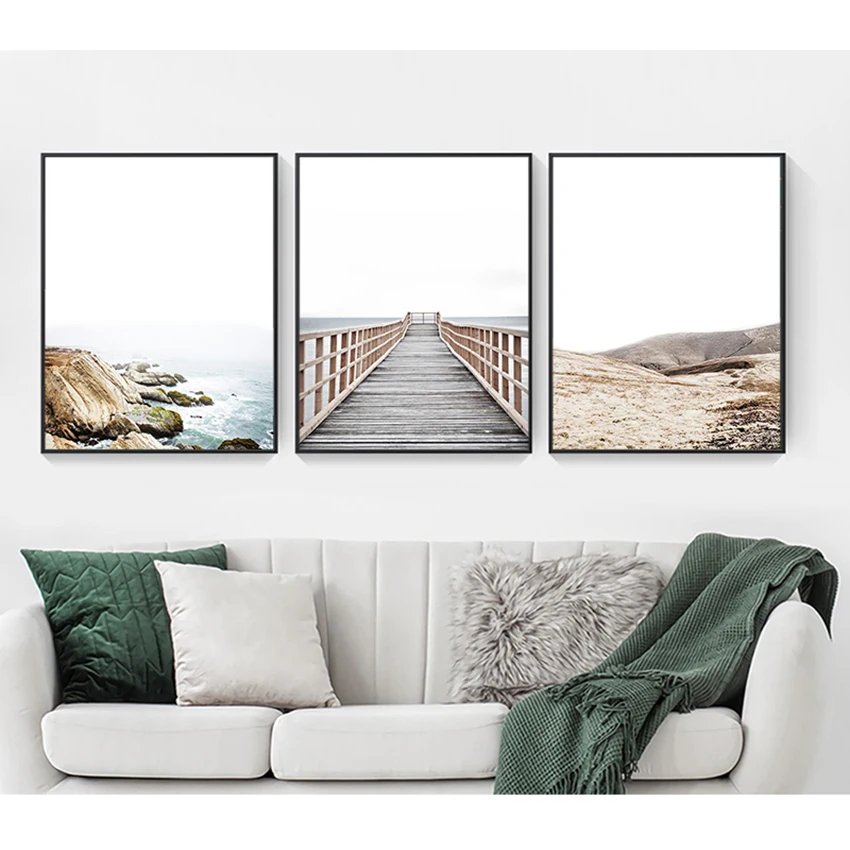 

Coastal Bridge Wall Picture Painting Home Decor Scandinavian Nature Landscape Poster Nordic Decoration Canvas Art Print