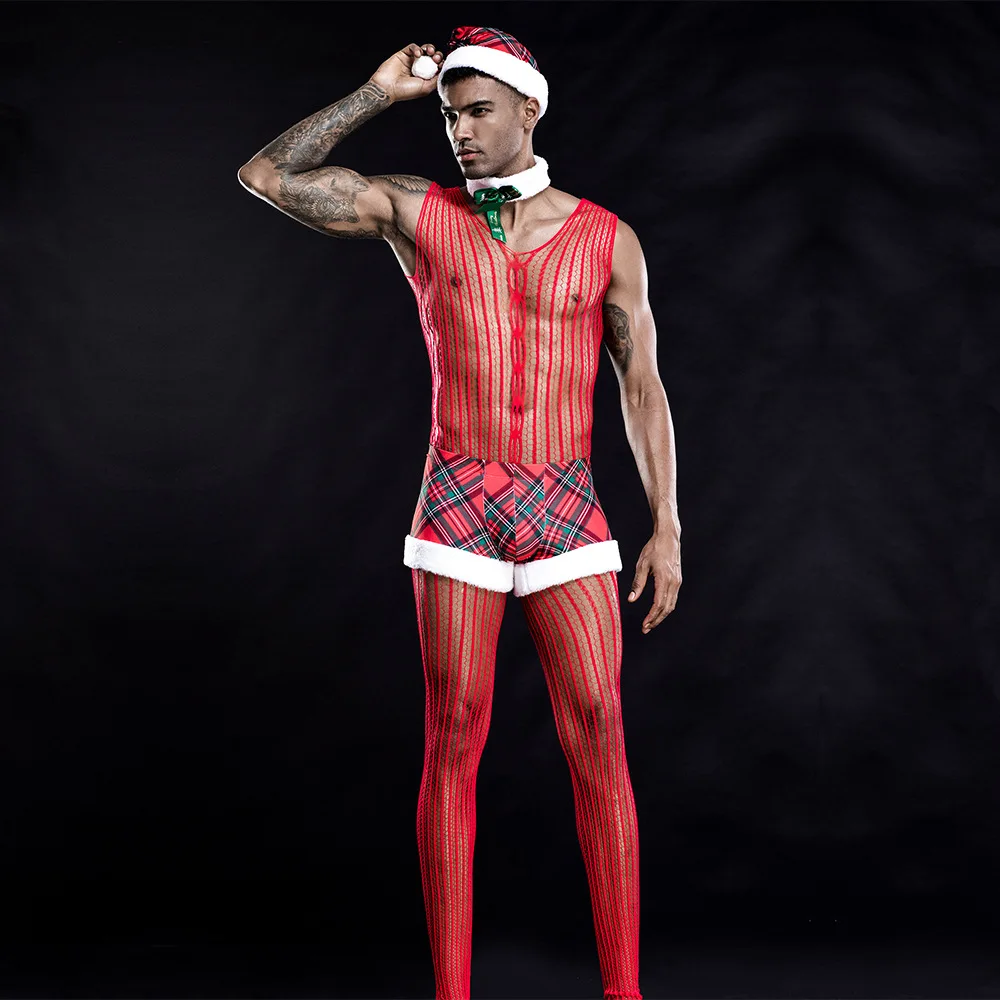 Мужские подтяжки борцовка боди Рождество праздник комбинезон ролевое нижнее