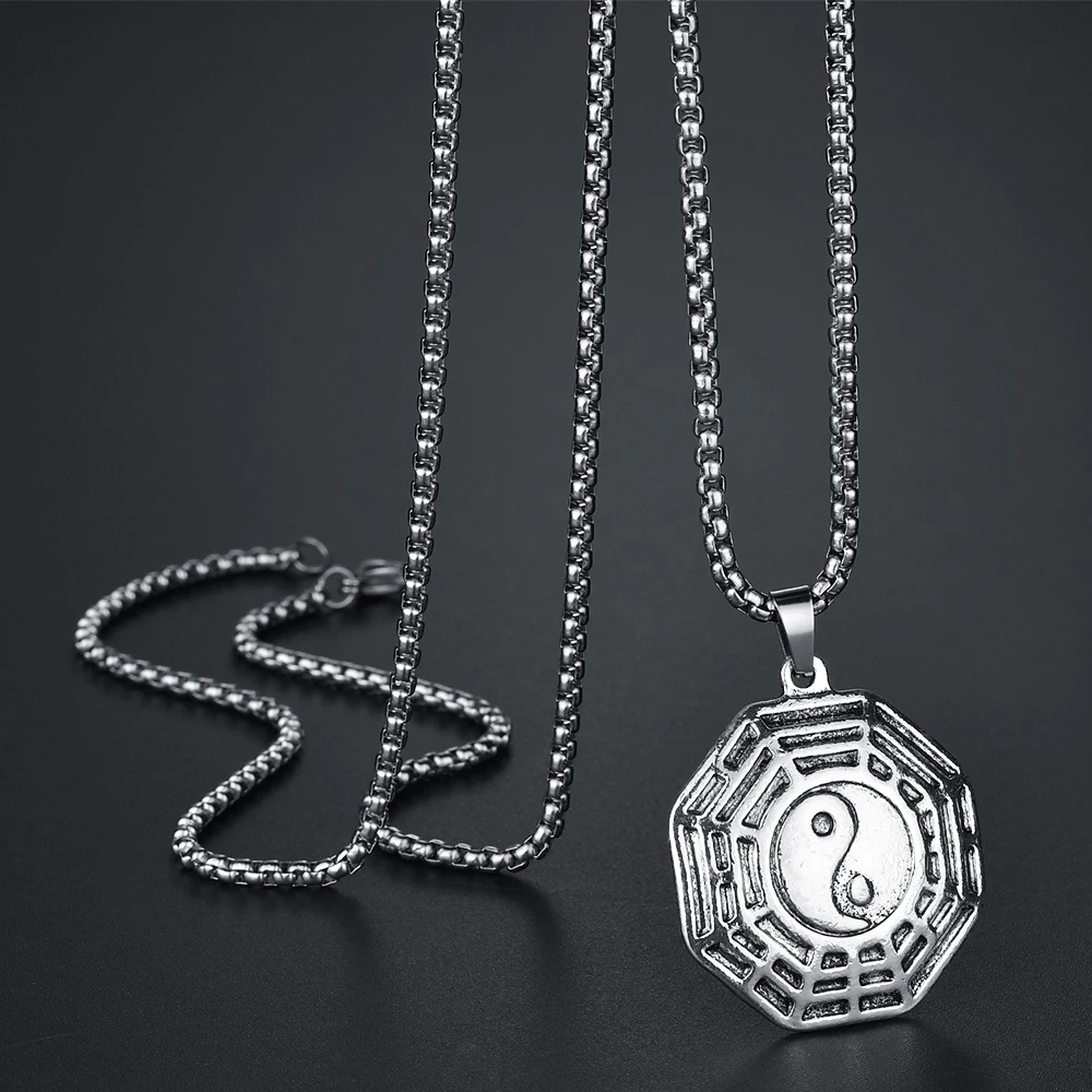 

Retro Tai Chi Gossip Silvery Pendant Necklace for Women Vintage Necklaces Men's Jewelry Accessories Best Birthday Gift
