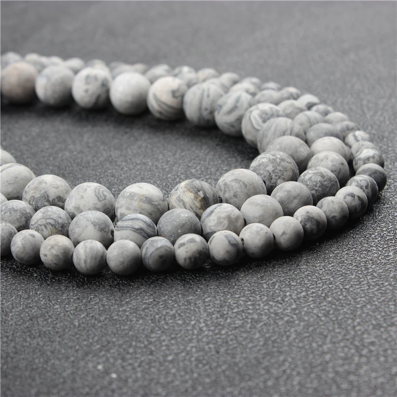 

WholesaleNaturalFrosted Map StoneRoundBeadsLooseBeads6/8/10/12MMSuitableForJewelryMakingDIYBraceletNecklace